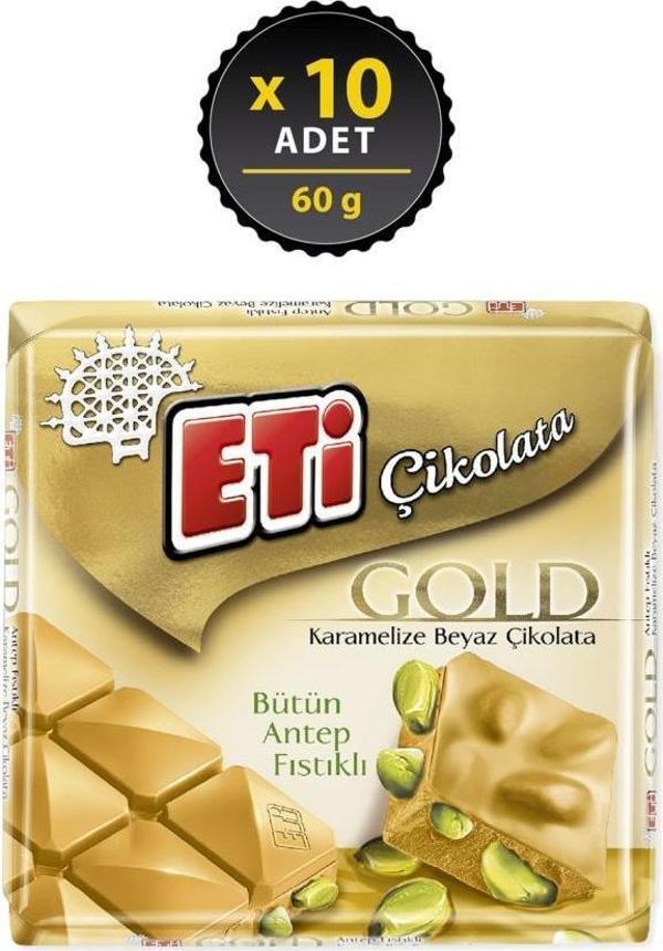 Eti Gold Antep Fıstıklı Karamelize Beyaz Çikolata 60 gr x 10 Adet - Image 1