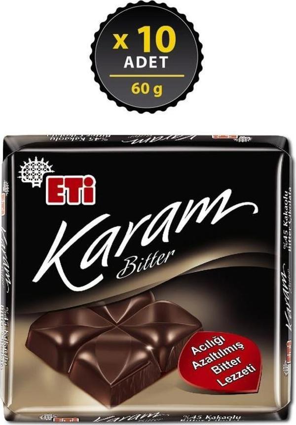 Eti Karam %45 Kakaolu Bitter Çikolata 60 gr x 10 Adet - Image 1