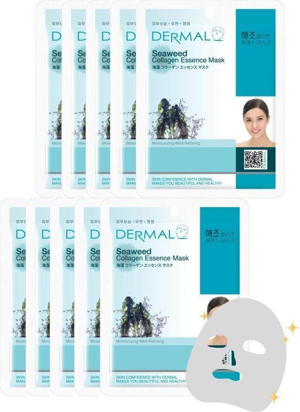 Dermal 10'lu Deniz Yosunu& Kolajen Özlü Tek Kullanımlık Cilt Bakım Maskeleri - Image 1