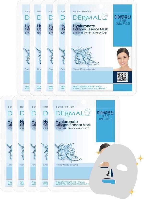 Dermal 10'lu Hyaluronate Kolajen Özlü Tek Kullanımlık Cilt Bakım Maskeleri - Image 1
