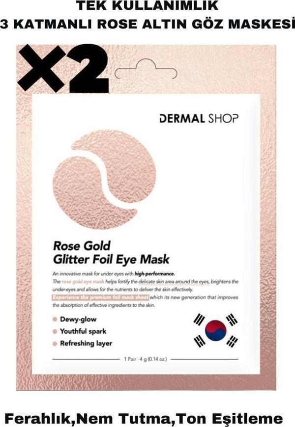 Dermal 2 ADET Tek Kullanımlık 3 Katmanlı Rose Altın Folyo Göz Maskesi - Image 1