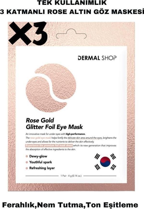 Dermal 3 ADET Tek Kullanımlık 3 Katmanlı Rose Altın Folyo Göz Maskesi - Image 1