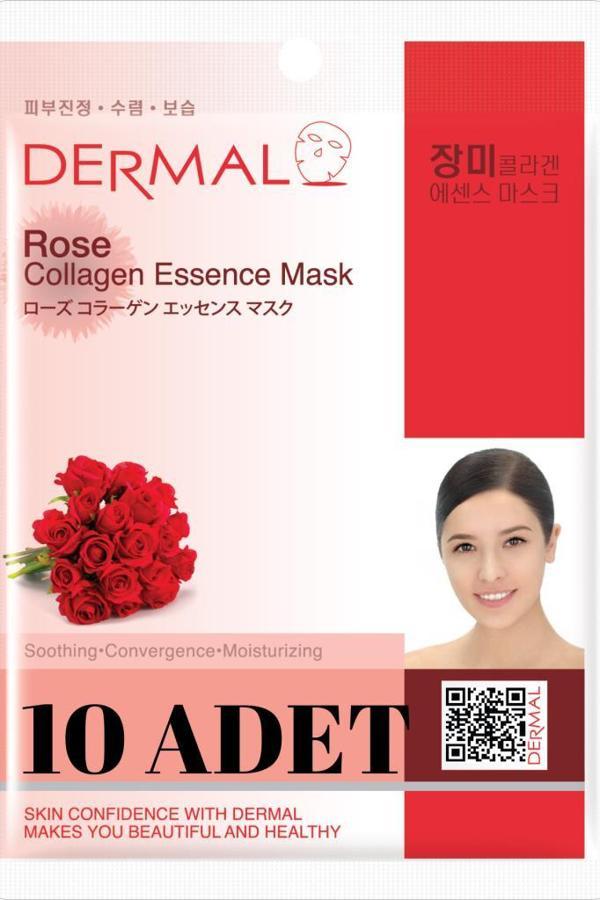 DERMAL Nemlendirici ve Pürüzsüzleştirici Gül Özlü Kolajen Maske X10 Adet - Image 1