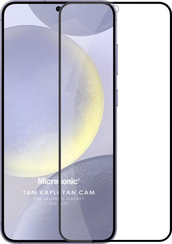 Microsonic Samsung Galaxy S24 Plus Tam Kaplayan Temperli Cam Ekran Koruyucu Siyah - Image 1
