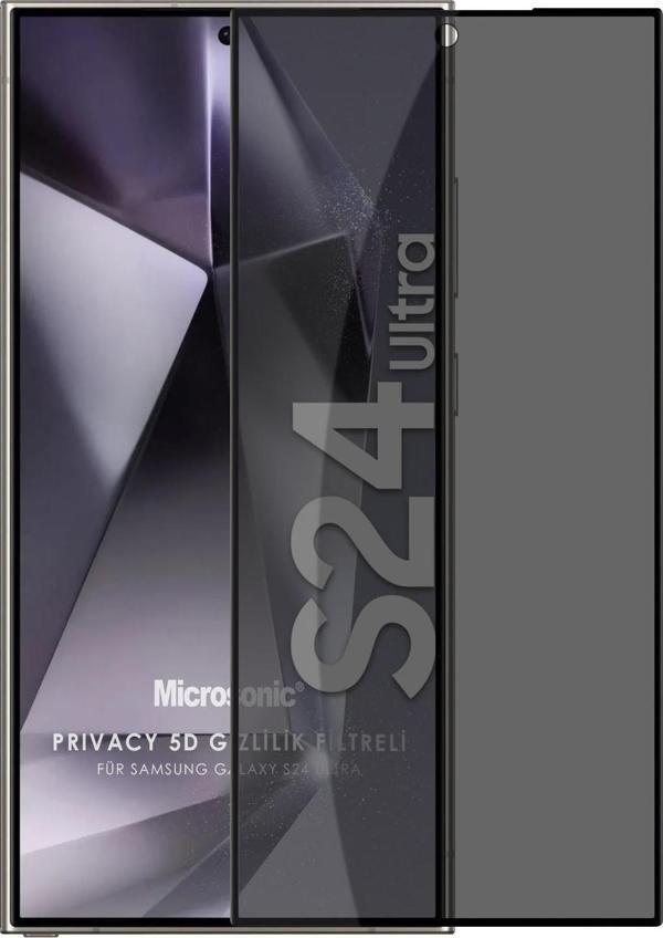 Microsonic Samsung Galaxy S24 Ultra Privacy 5D Gizlilik Filtreli Cam Ekran Koruyucu Siyah - Image 1