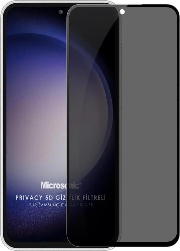Microsonic Samsung Galaxy S23 FE Privacy 5D Gizlilik Filtreli Cam Ekran Koruyucu Siyah - Image 1