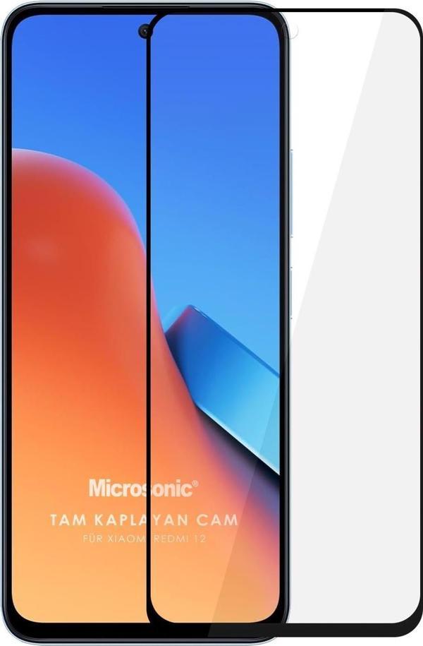 Microsonic Xiaomi Redmi 12 Tam Kaplayan Temperli Cam Ekran Koruyucu Siyah - Image 1