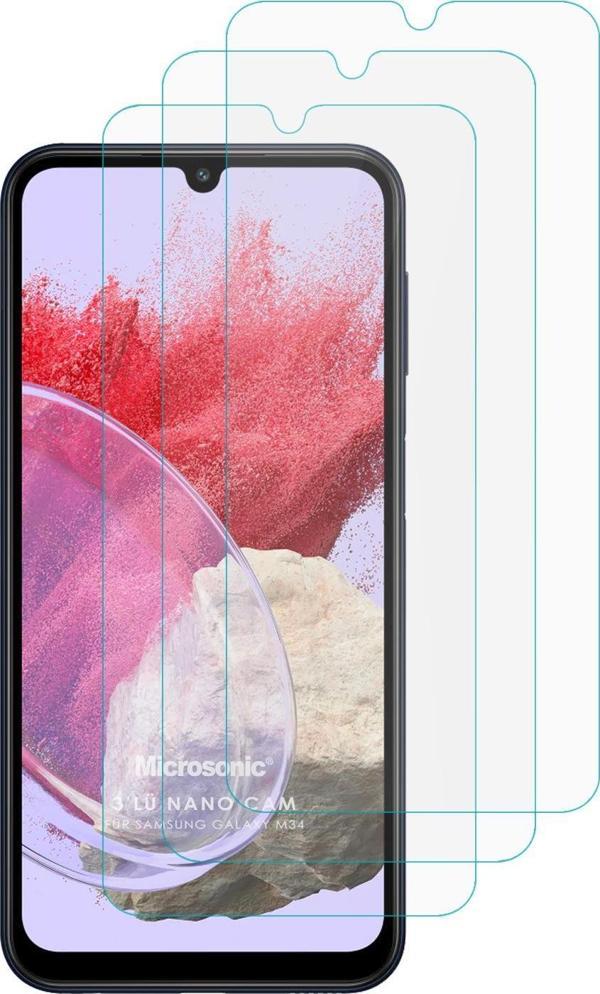 Microsonic Samsung Galaxy M34 5G Screen Protector Nano Glass Cam Ekran Koruyucu (3`lü Paket) - Image 1