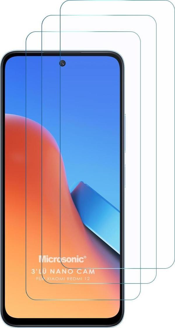 Microsonic Xiaomi Redmi 12 Screen Protector Nano Glass Cam Ekran Koruyucu (3`lü Paket) - Image 1