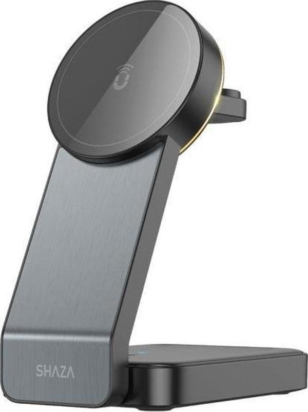 SHAZA  3in1 Katlanabilir Kablosuz Hızlı Masa Şarj Standı Siyah - Image 1
