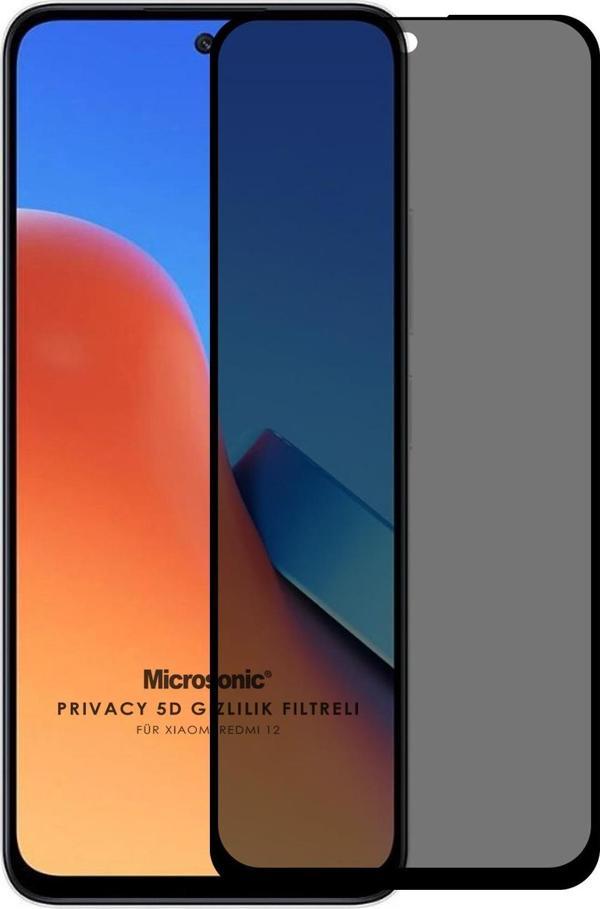Microsonic Xiaomi Redmi 12 Privacy 5D Gizlilik Filtreli Cam Ekran Koruyucu Siyah - Image 1