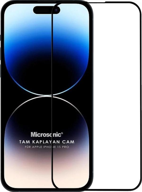 Microsonic Apple iPhone 15 Pro Tam Kaplayan Temperli Cam Ekran Koruyucu Siyah - Image 1