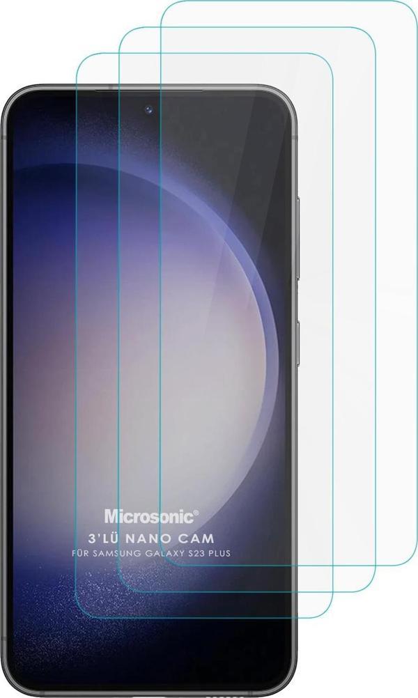 Microsonic Samsung Galaxy S23 Plus Screen Protector Nano Glass Cam Ekran Koruyucu (3`lü Paket) - Image 1