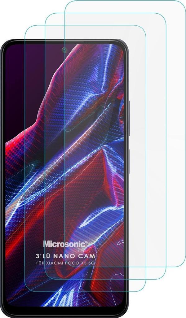 Microsonic Xiaomi Poco X5 5G Screen Protector Nano Glass Cam Ekran Koruyucu (3`lü Paket) - Image 1