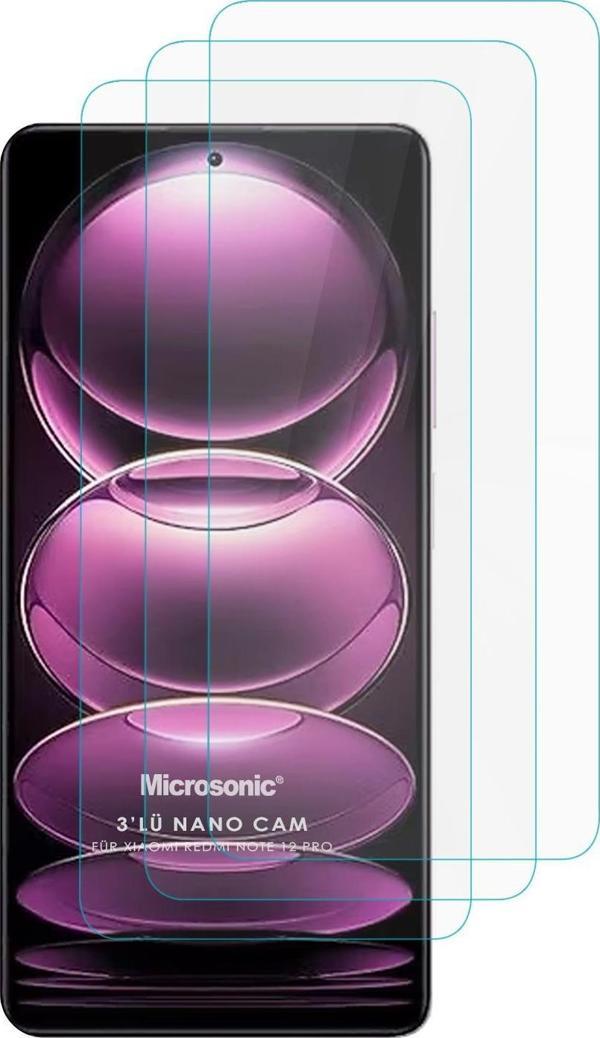 Microsonic Xiaomi Redmi Note 12 Pro Screen Protector Nano Glass Cam Ekran Koruyucu (3`lü Paket) - Image 1