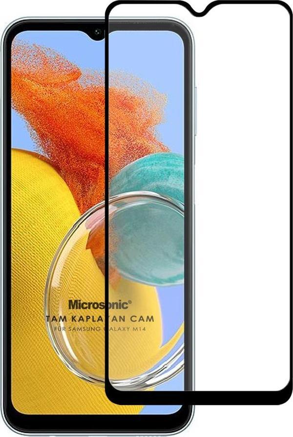 Microsonic Samsung Galaxy M14 Tam Kaplayan Temperli Cam Ekran Koruyucu Siyah - Image 1
