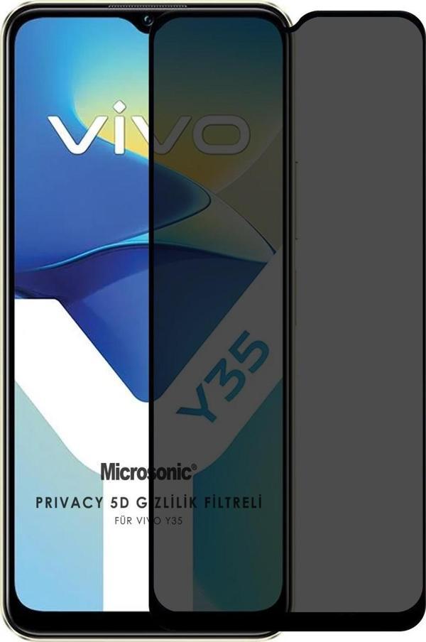 Microsonic Vivo Y35 Privacy 5D Gizlilik Filtreli Cam Ekran Koruyucu Siyah - Image 1