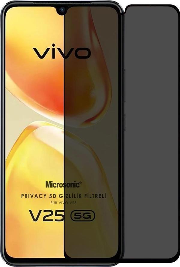 Microsonic Vivo V25 5G Privacy 5D Gizlilik Filtreli Cam Ekran Koruyucu Siyah - Image 1
