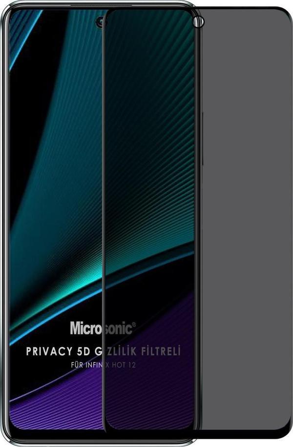Microsonic Infinix Hot 12 Privacy 5D Gizlilik Filtreli Cam Ekran Koruyucu Siyah - Image 1