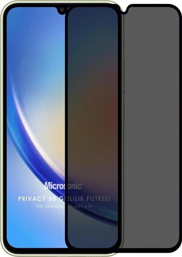 Microsonic Samsung Galaxy A34 Privacy 5D Gizlilik Filtreli Cam Ekran Koruyucu Siyah - Image 1