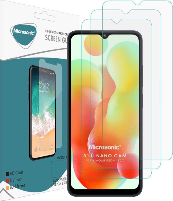 Microsonic Xiaomi Redmi 12C Screen Protector Nano Glass Cam Ekran Koruyucu (3`lü Paket) - Image 1
