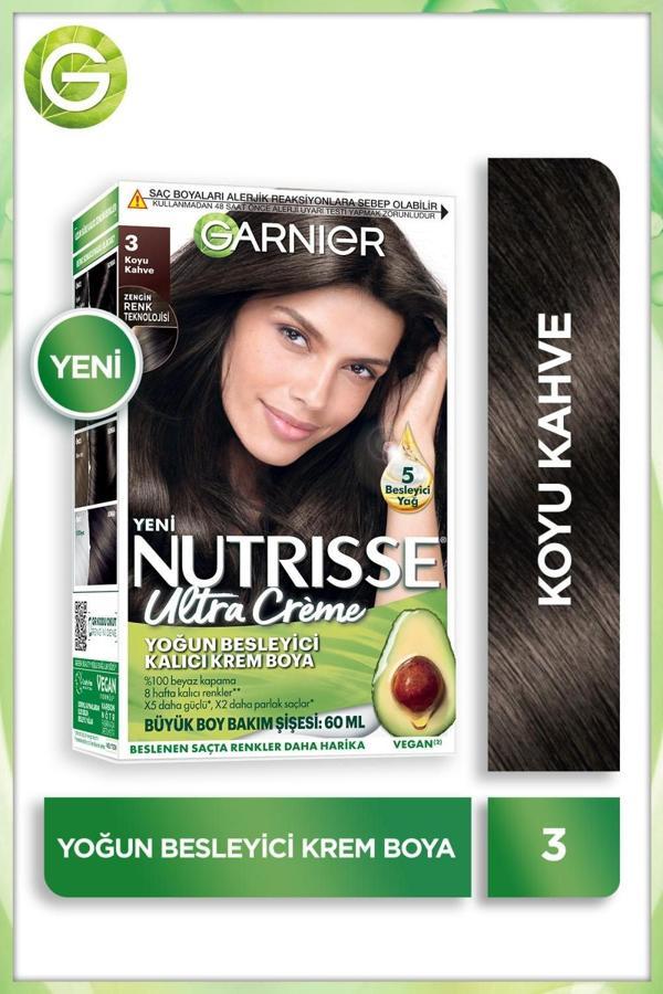 Garnier Nutrisse Yoğun Besleyici Kalıcı Krem Saç Boyası 3 Koyu Kahve - Image 1
