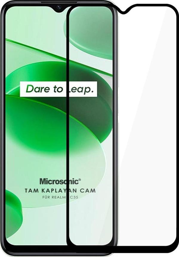 Microsonic Realme C35 Tam Kaplayan Temperli Cam Ekran Koruyucu Siyah - Image 1