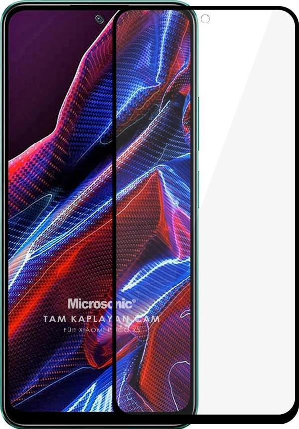 Microsonic Xiaomi Poco X5 5G Tam Kaplayan Temperli Cam Ekran Koruyucu Siyah - Image 1
