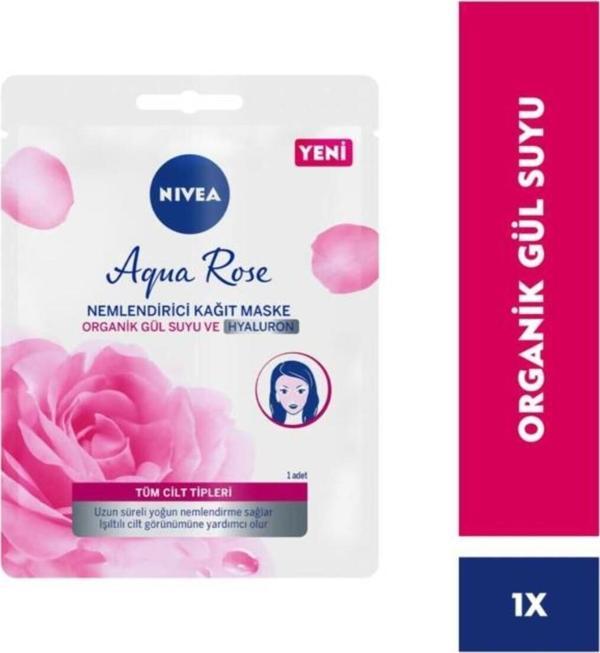Aqua Rose Organik Gül Suyu Içerikli Nemlendirici Kağıt Maske, Yoğun Nemlendirici, Hyaluron, 1 Adet - Image 1