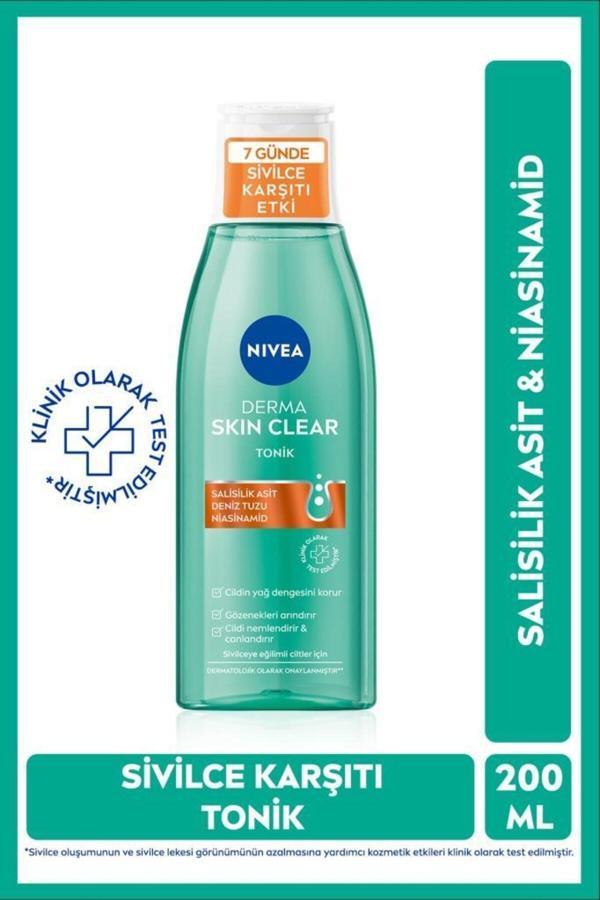 Derma Skin Clear Sivilce Karşıtı Tonik 200ml,Salisilik Asit,Niasinamid,Deniz Tuzu,Gözenek Arındırıcı - Image 1