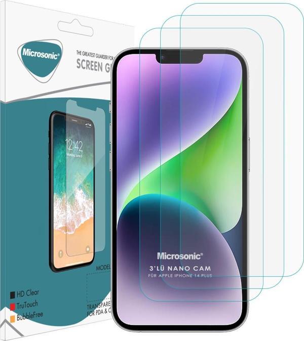 Microsonic Apple iPhone 14 Plus Screen Protector Nano Glass Cam Ekran Koruyucu (3`lü Paket) - Image 1