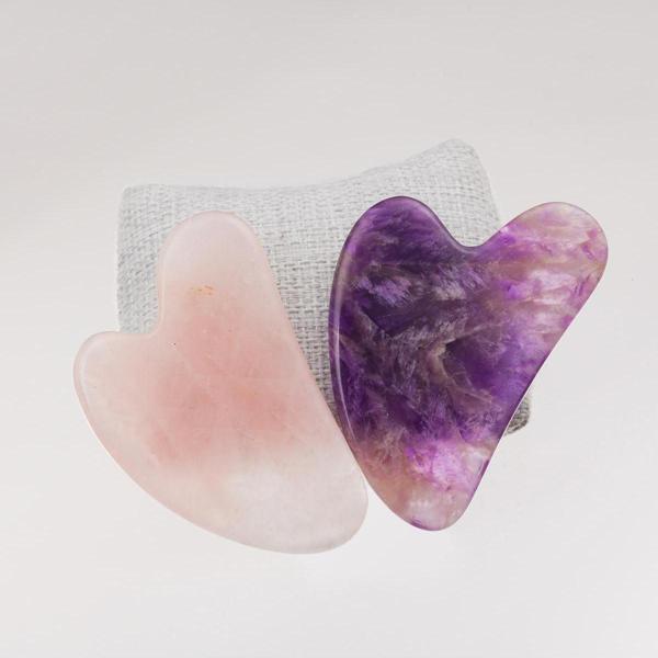 Taşta Moda Ametist Ve Pembe Kuvars Taşı Yüz Masaj Aleti Seti-Gua Sha - Image 1