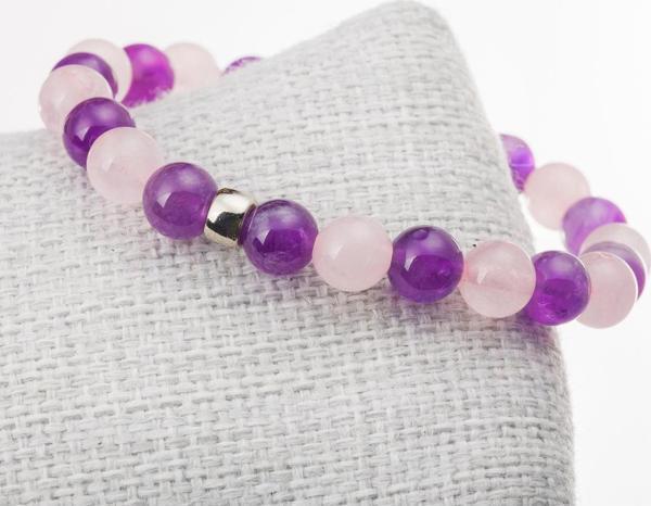 Taşta Moda Ametist Ve Pembe Kuvars Taşlı Bileklik-8 Mm - Image 1
