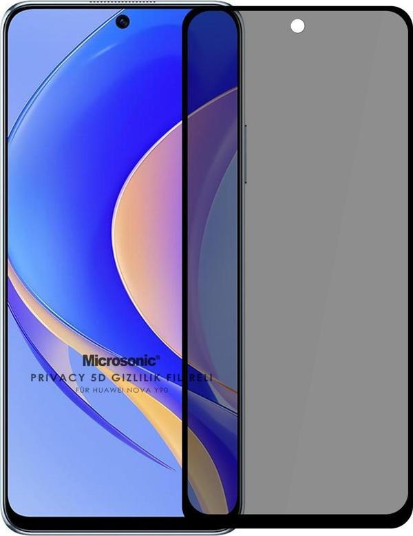 Microsonic Huawei Nova Y90 Privacy 5D Gizlilik Filtreli Cam Ekran Koruyucu Siyah - Image 1