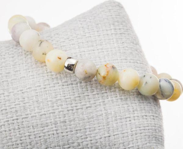 Taşta Moda Dentritli Beyaz Opal Taşı Bileklik-8 Mm - Image 1