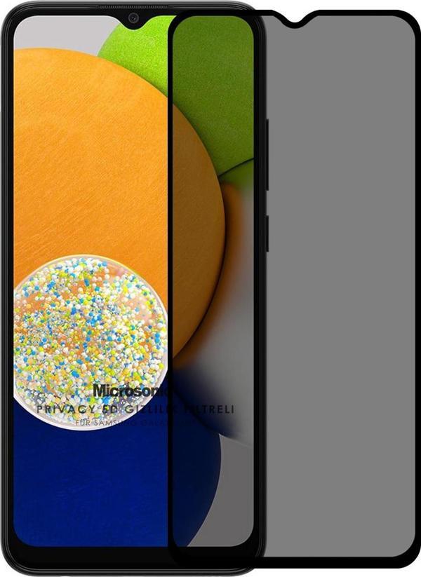 Microsonic Samsung Galaxy A03 Privacy 5D Gizlilik Filtreli Cam Ekran Koruyucu Siyah - Image 1