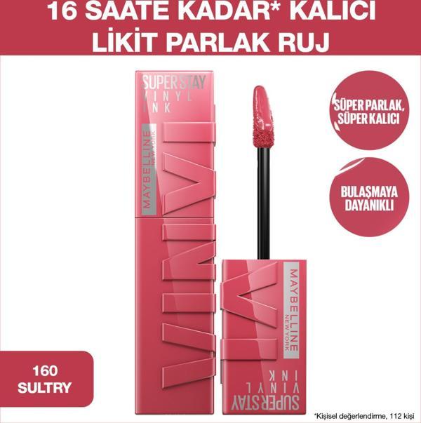 Maybelline New York Super Stay Vinyl Ink Uzun Süre Kalıcı Likit Parlak Ruj 160 Sultry - Image 1