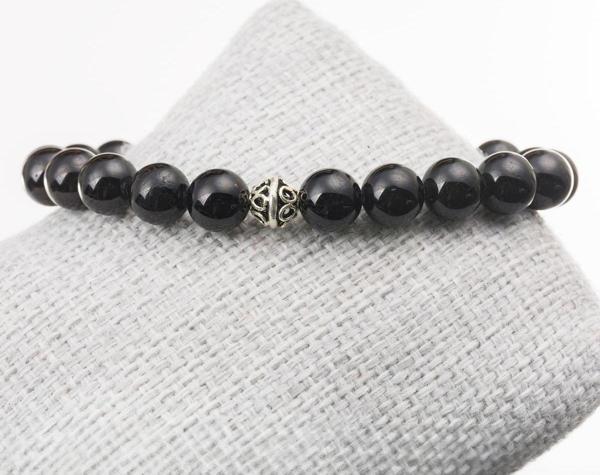 Taşta Moda Siyah Turmalin Taşı Gümüş Bileklik-8 Mm - Image 1