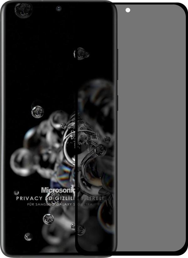 Microsonic Samsung Galaxy S20 Ultra Privacy 5D Gizlilik Filtreli Cam Ekran Koruyucu Siyah - Image 1