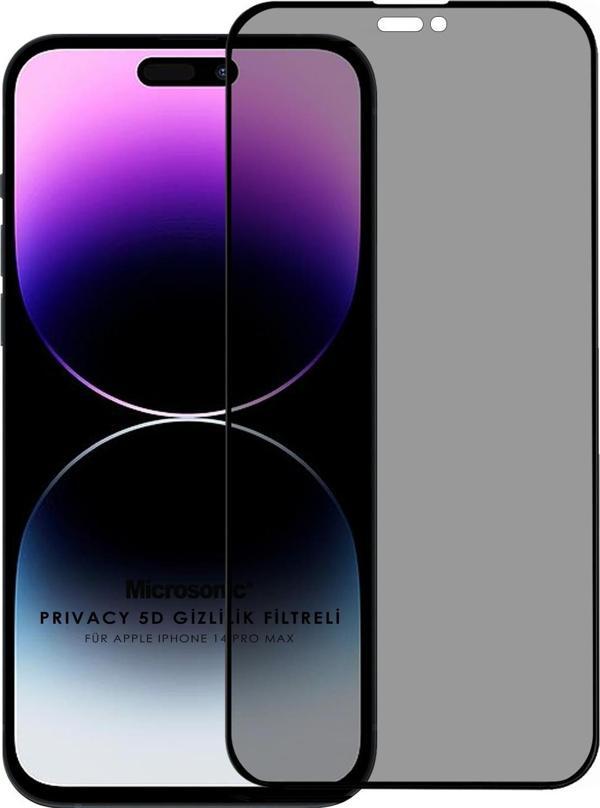 Microsonic Apple iPhone 14 Pro Max Privacy 5D Gizlilik Filtreli Cam Ekran Koruyucu Siyah - Image 1