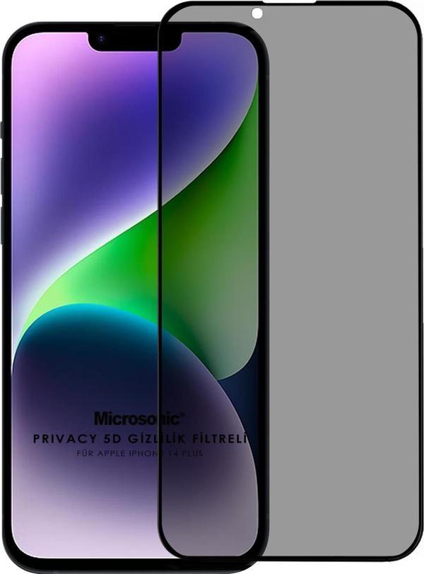 Microsonic Apple iPhone 14 Plus Privacy 5D Gizlilik Filtreli Cam Ekran Koruyucu Siyah - Image 1