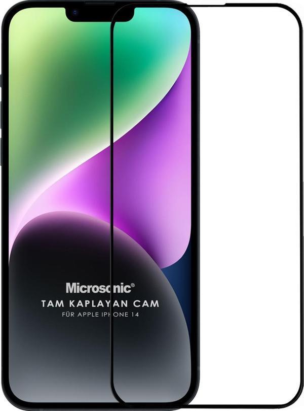 Microsonic Apple iPhone 14 Tam Kaplayan Temperli Cam Ekran Koruyucu Siyah - Image 1