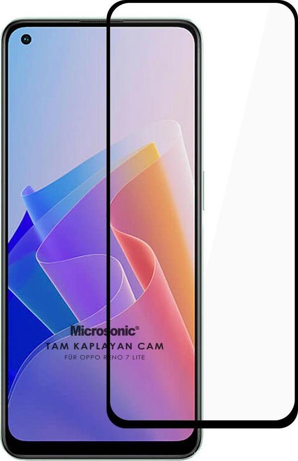 Microsonic Oppo Reno 7 Lite Tam Kaplayan Temperli Cam Ekran Koruyucu Siyah - Image 1