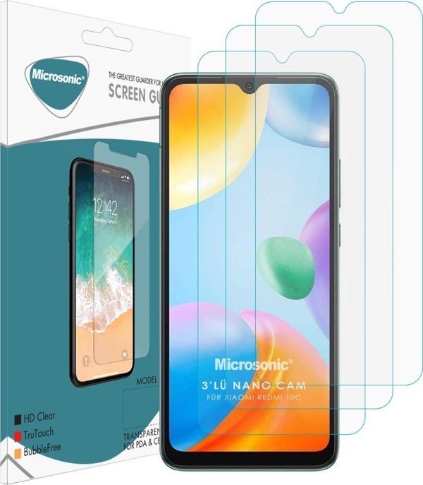 Microsonic Xiaomi Redmi 10C Screen Protector Nano Glass Cam Ekran Koruyucu (3`lü Paket) - Image 1