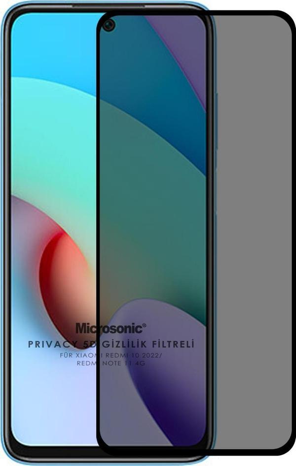 Microsonic Xiaomi Redmi 10 Privacy 5D Gizlilik Filtreli Cam Ekran Koruyucu Siyah - Image 1