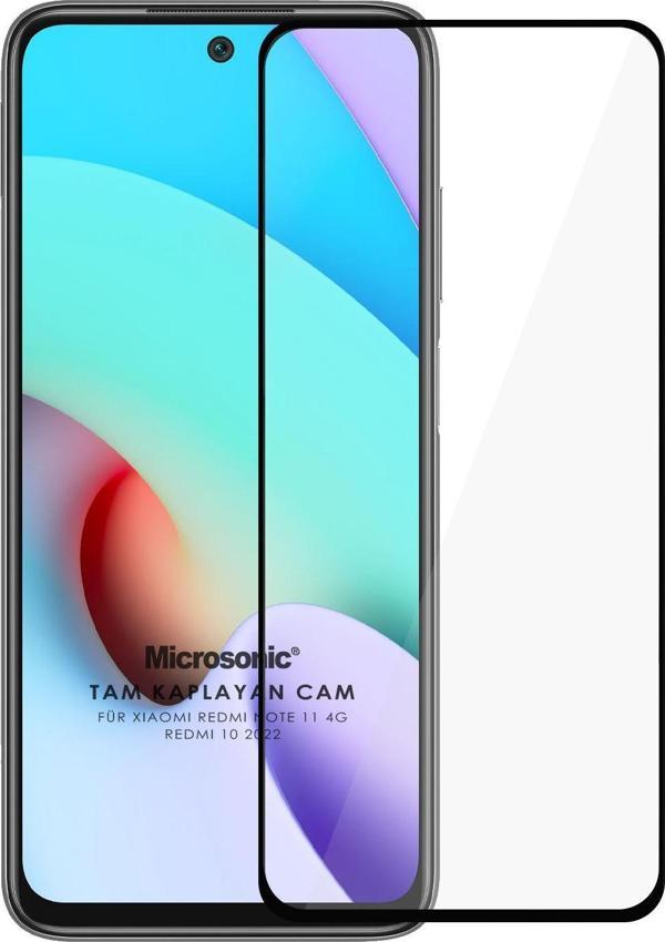 Microsonic Xiaomi Redmi 10 Tam Kaplayan Temperli Cam Ekran Koruyucu Siyah - Image 1