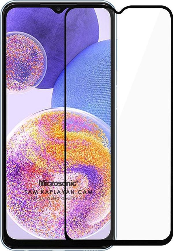 Microsonic Samsung Galaxy A23 Tam Kaplayan Temperli Cam Ekran Koruyucu Siyah - Image 1