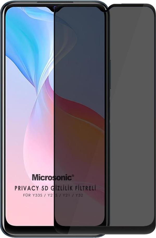 Microsonic Vivo Y33s Privacy 5D Gizlilik Filtreli Cam Ekran Koruyucu Siyah - Image 1