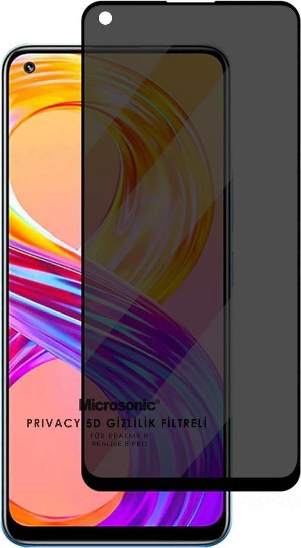 Microsonic Realme 8 Privacy 5D Gizlilik Filtreli Cam Ekran Koruyucu Siyah - Image 1