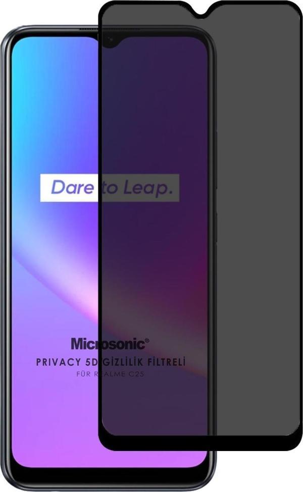 Microsonic Realme C25s Privacy 5D Gizlilik Filtreli Cam Ekran Koruyucu Siyah - Image 1